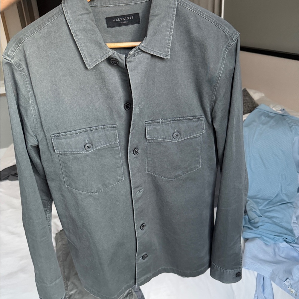 All Saints Men's Charcoal/Blue Shirt Jacket